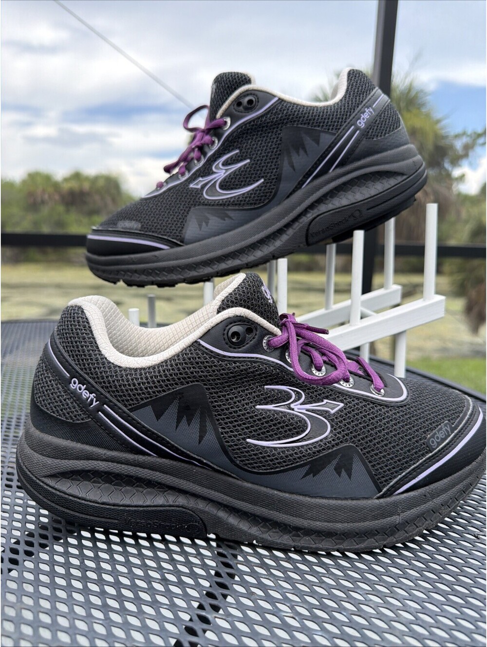 Size 11 - Women’s G-Defy gravity defyer black shoes W/purple Laces gdefy